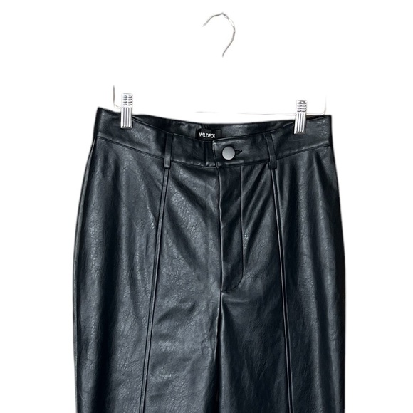 NEW Wildfox Vegan Leather Pants Sze M High Rise w/ Split Hem Straight Leg Chic - Picture 3 of 16